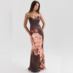 HOUSE OF CB Mariamma Placement Print Satin Gown XS